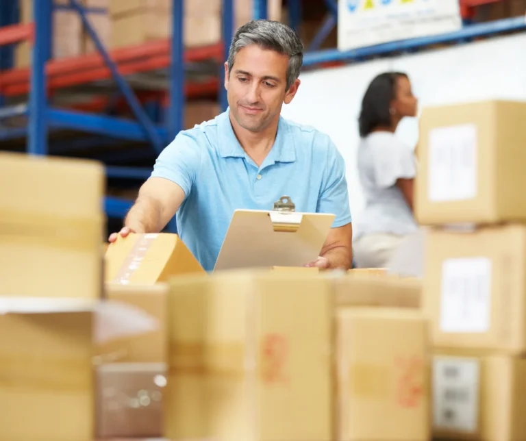 Wholesale goods being prepared for distribution from warehouse to retailers.